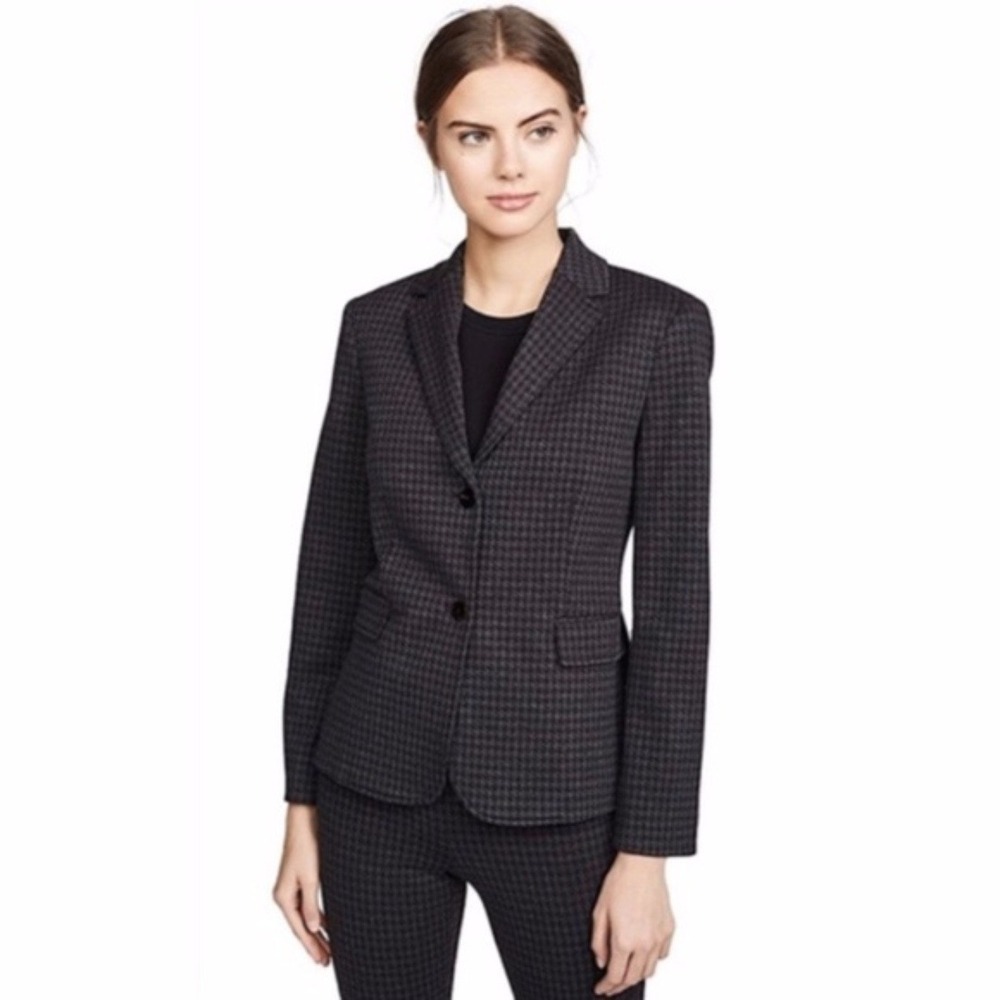 Theory Houndstooth Knit Twill Jacket Blazer Women Size 10 Grey Black NWT‎ $475